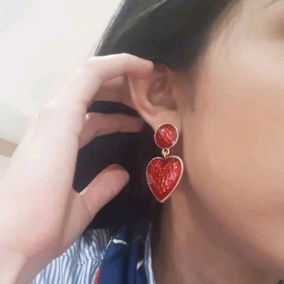 Gold Red Heart earrings strawberry drop dangle retro rockabilly pinup 💖2/$30 - Picture 15 of 15